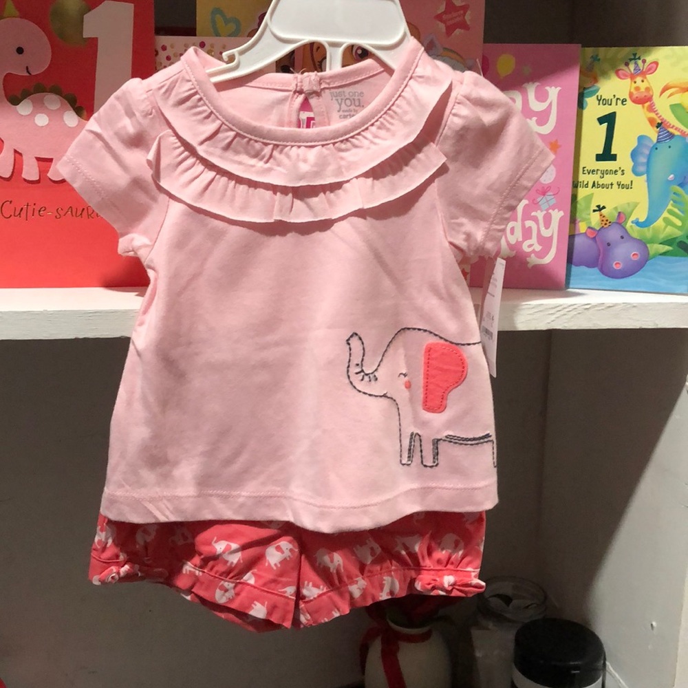 Pink elephant shirt with matching shorts